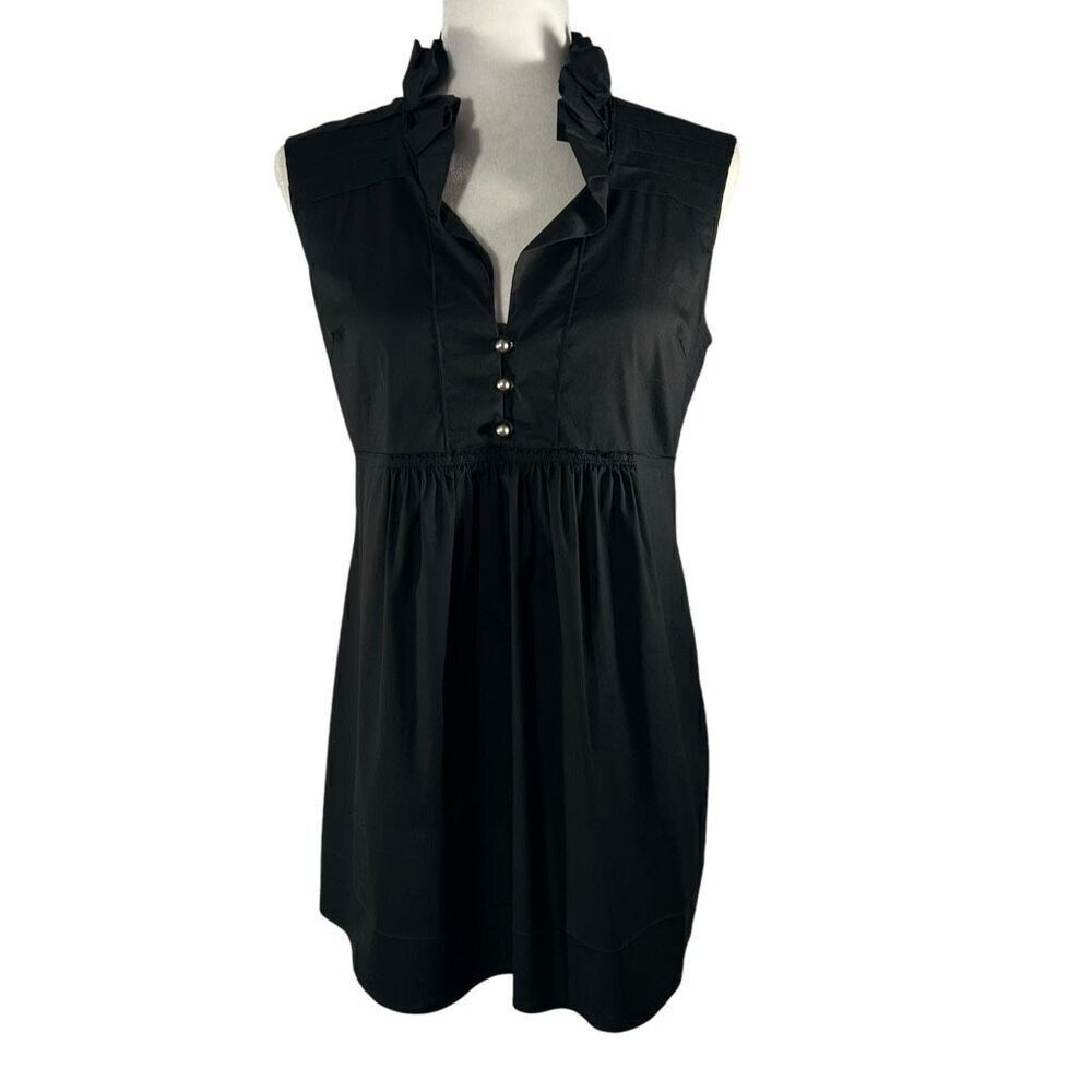 Mantu Size 6 Black Sleeveless V-neck Button-Down Ruffled Top Blouse
